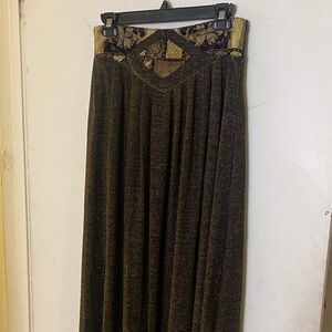 Gold Metallic Pleated Maxi Skirt